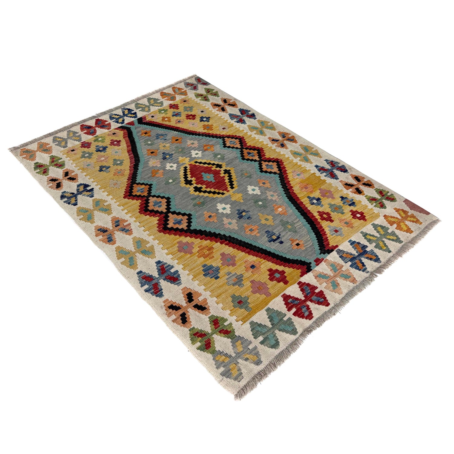 Hand Knotted Afghan Style Kilim – 3' 6" x 4' 9" ft (107 x 146 cm) | SKU: Y39673