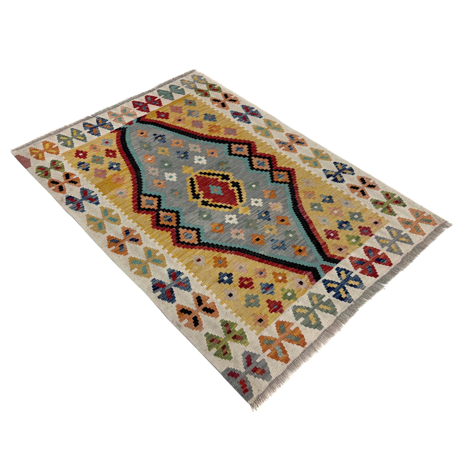 Hand Knotted Afghan Style Kilim – 3' 6" x 4' 9" ft (107 x 146 cm) | SKU: Y39673