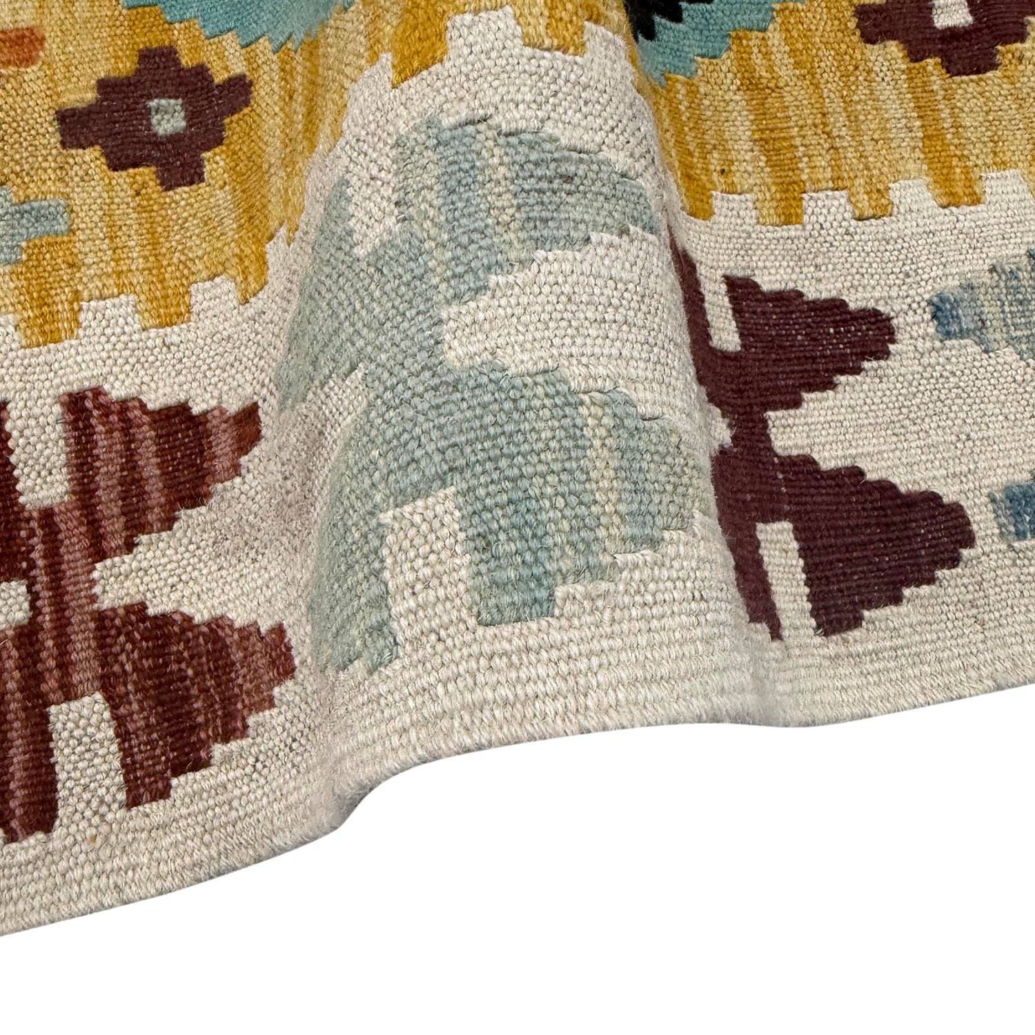 Hand-Knotted Multi Geometric Vegetable Kilim Area Rug – 3' 5" x 4' 9" ft (105 x 145 cm) | SKU: Y39674