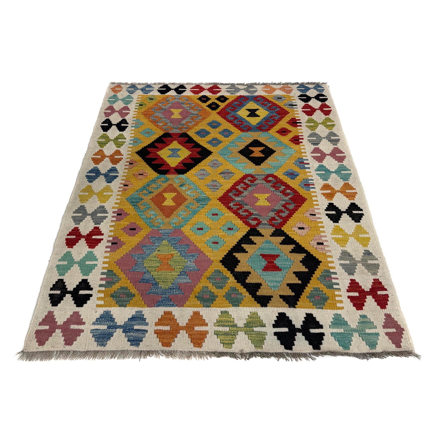 Hand Made Afghan Kilim – 3' 7" x 5' 0" ft (110 x 152 cm) | SKU: Y39676