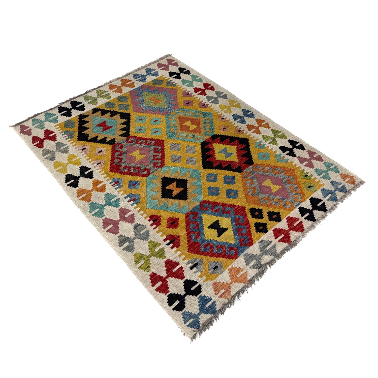 Hand Made Afghan Kilim – 3' 7" x 5' 0" ft (110 x 152 cm) | SKU: Y39676