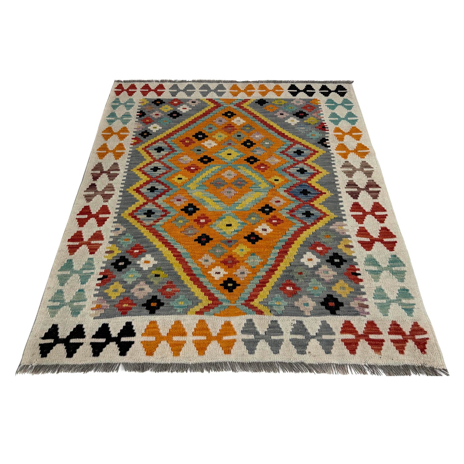 Handmade Vegetable Kelim – 3' 7" x 4' 9" ft (110 x 145 cm) | SKU: Y39677