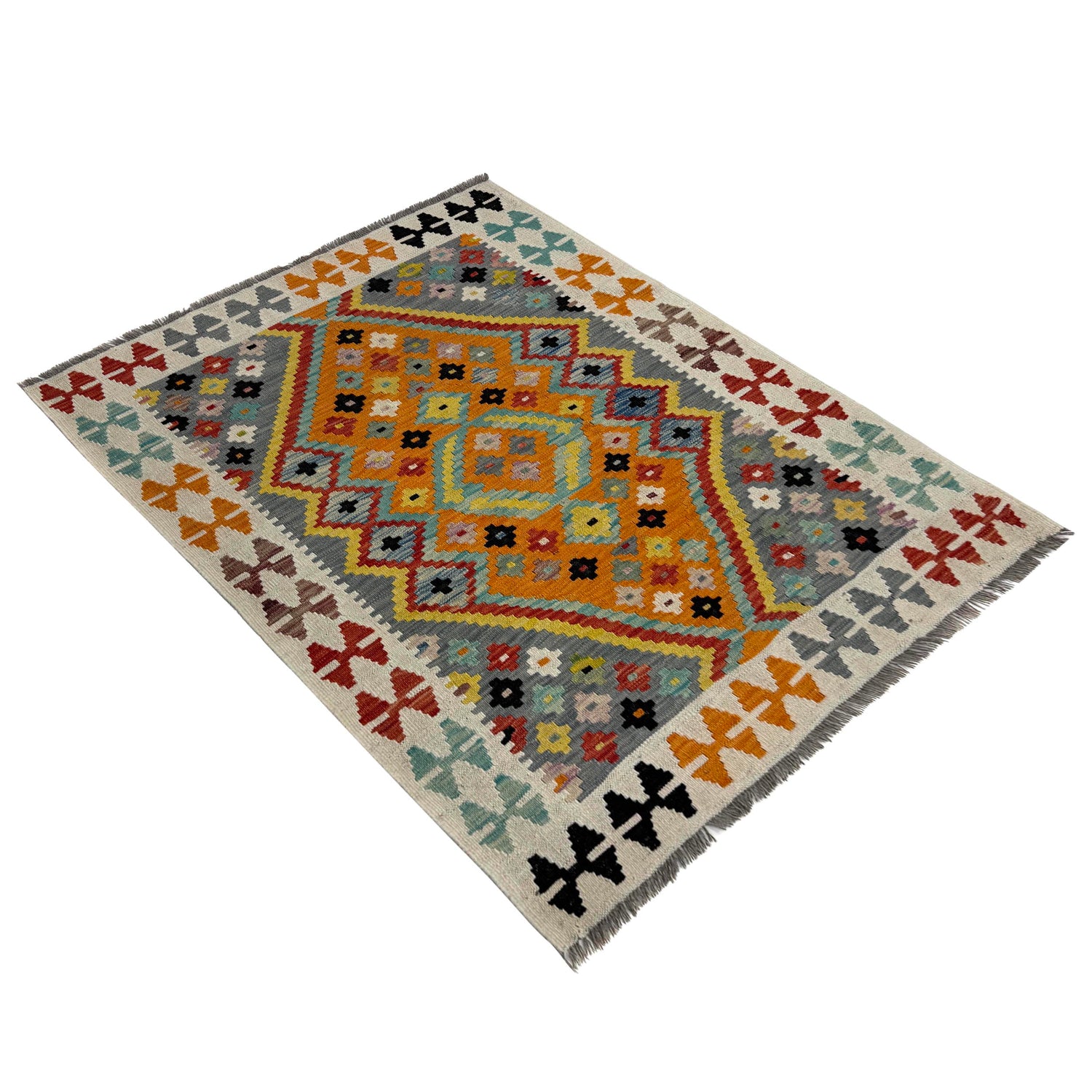 Handmade Vegetable Kelim – 3' 7" x 4' 9" ft (110 x 145 cm) | SKU: Y39677
