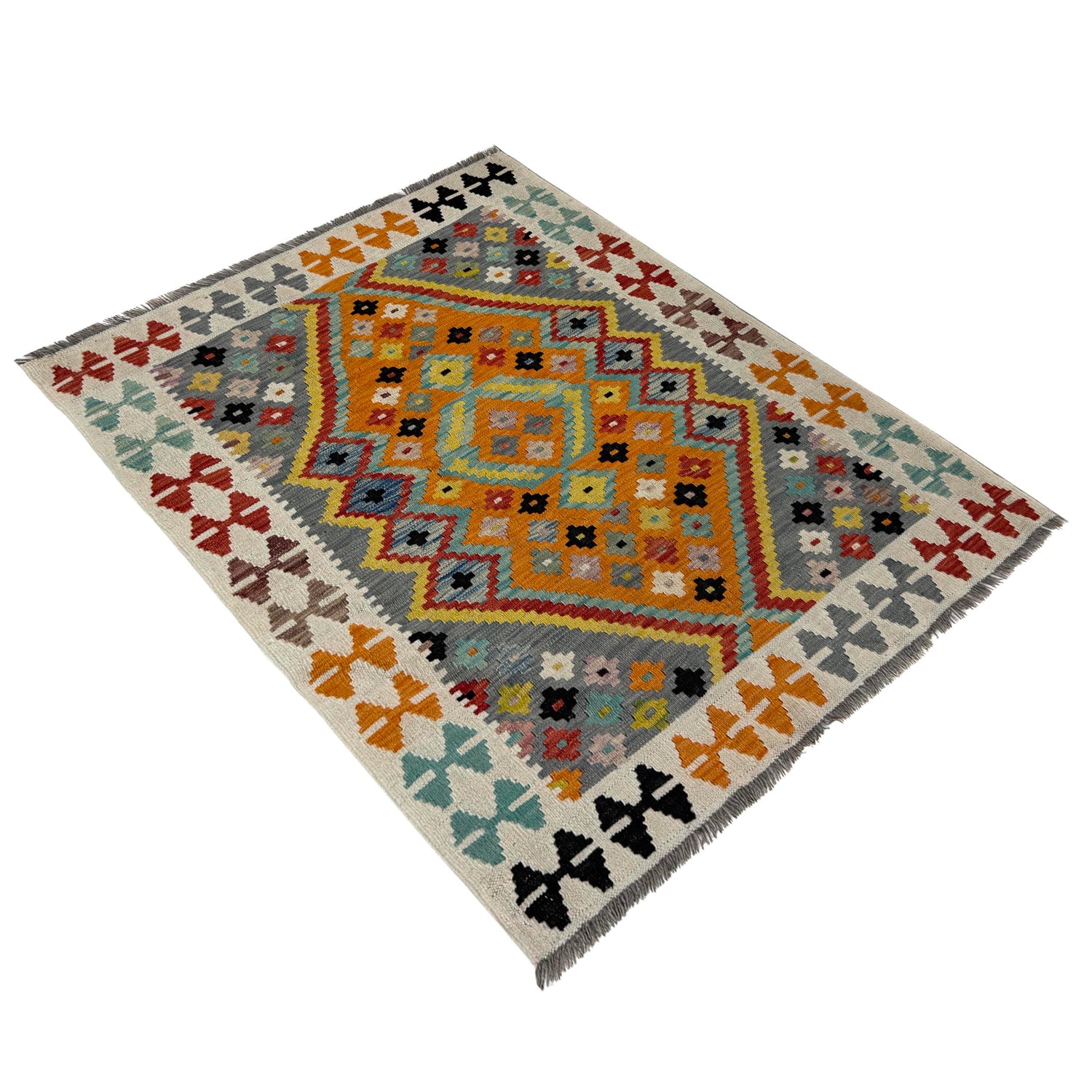 Handmade Vegetable Kelim – 3' 7" x 4' 9" ft (110 x 145 cm) | SKU: Y39677