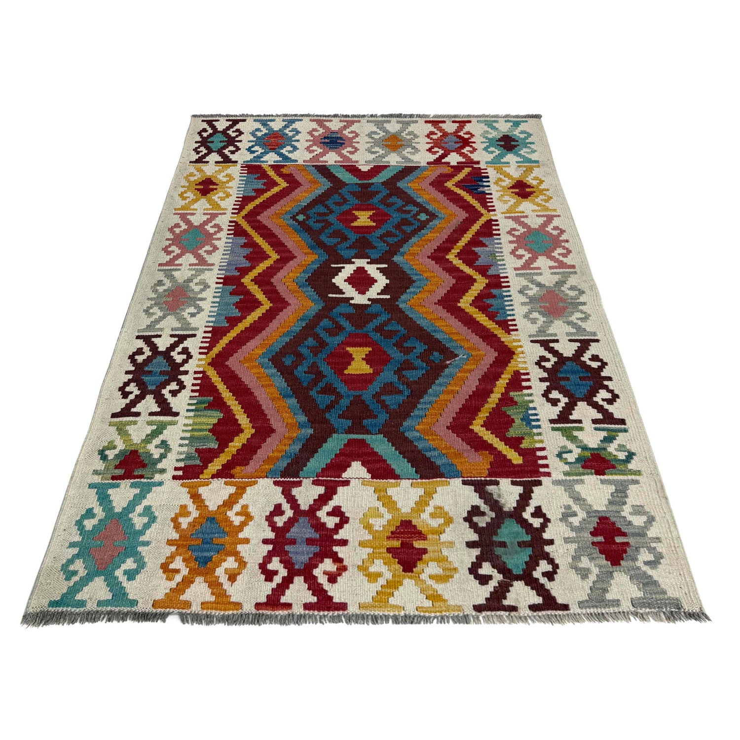 Handmade Vegetable Kelim – 3' 5" x 4' 11" ft (103 x 150 cm) | SKU: Y39678