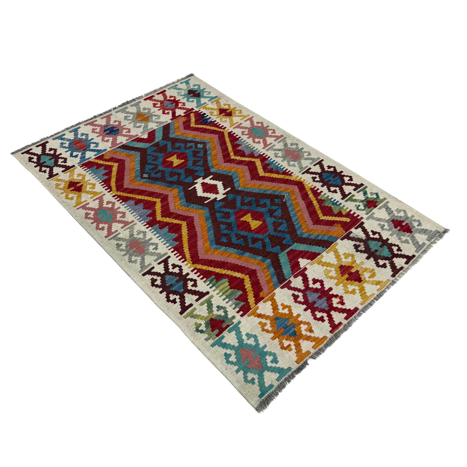 Handmade Vegetable Kelim – 3' 5" x 4' 11" ft (103 x 150 cm) | SKU: Y39678