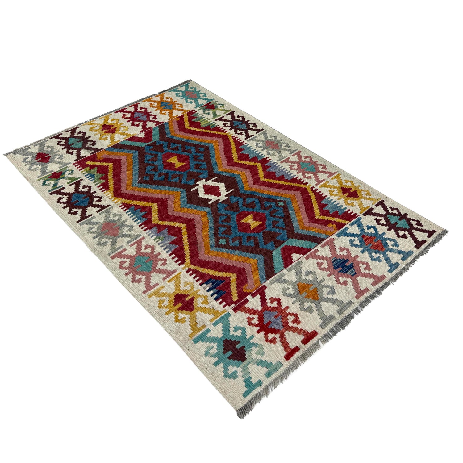 Handmade Vegetable Kelim – 3' 5" x 4' 11" ft (103 x 150 cm) | SKU: Y39678