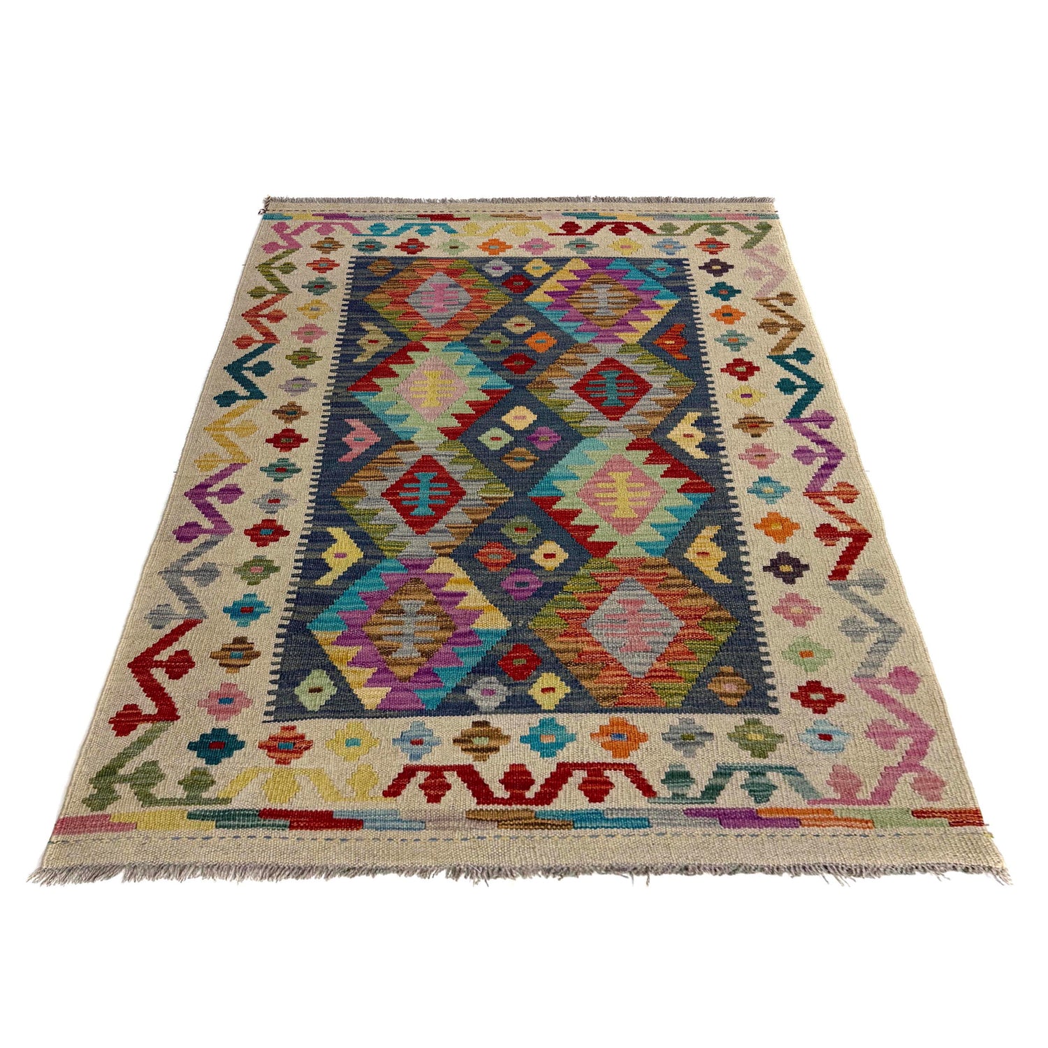 Handmade Turkish Design Wool Kilim – 3' 5" x 4' 10" ft (103 x 148 cm) | SKU: Y39679