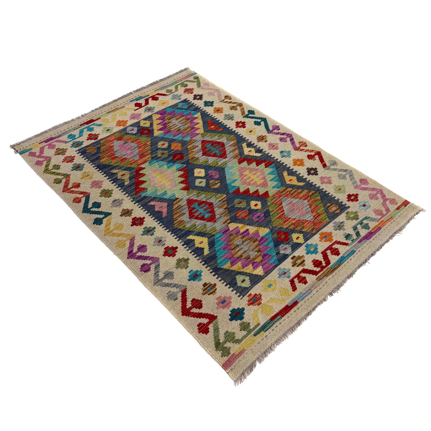 Handmade Turkish Design Wool Kilim – 3' 5" x 4' 10" ft (103 x 148 cm) | SKU: Y39679