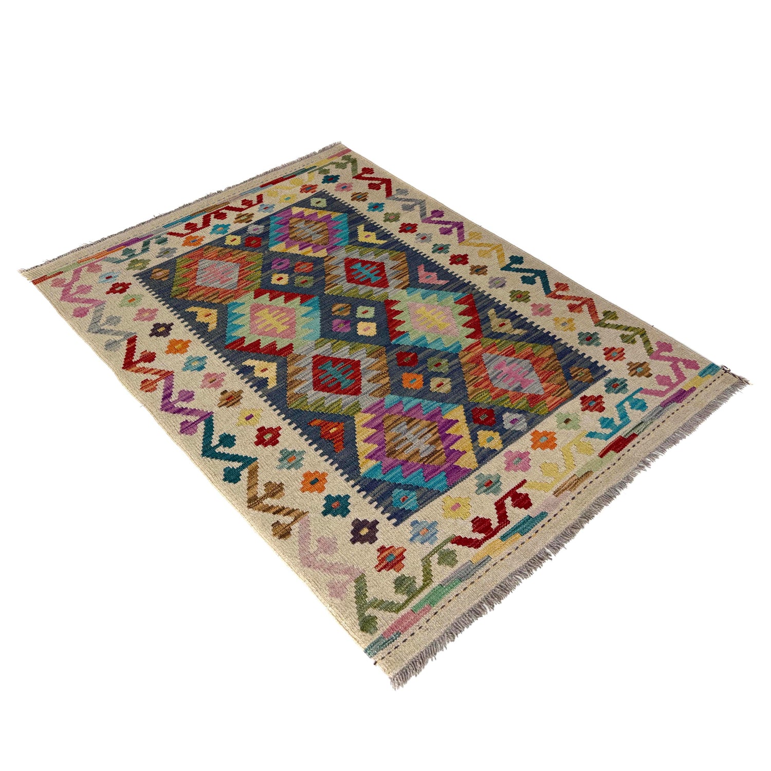 Handmade Turkish Design Wool Kilim – 3' 5" x 4' 10" ft (103 x 148 cm) | SKU: Y39679