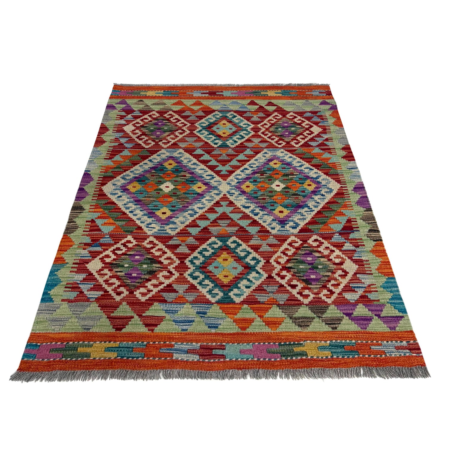 Hand-Knotted Multi Geometric Vegetable Kilim Area Rug – 2' 9" x 4' 1" ft (85 x 125 cm) | SKU: Y39680