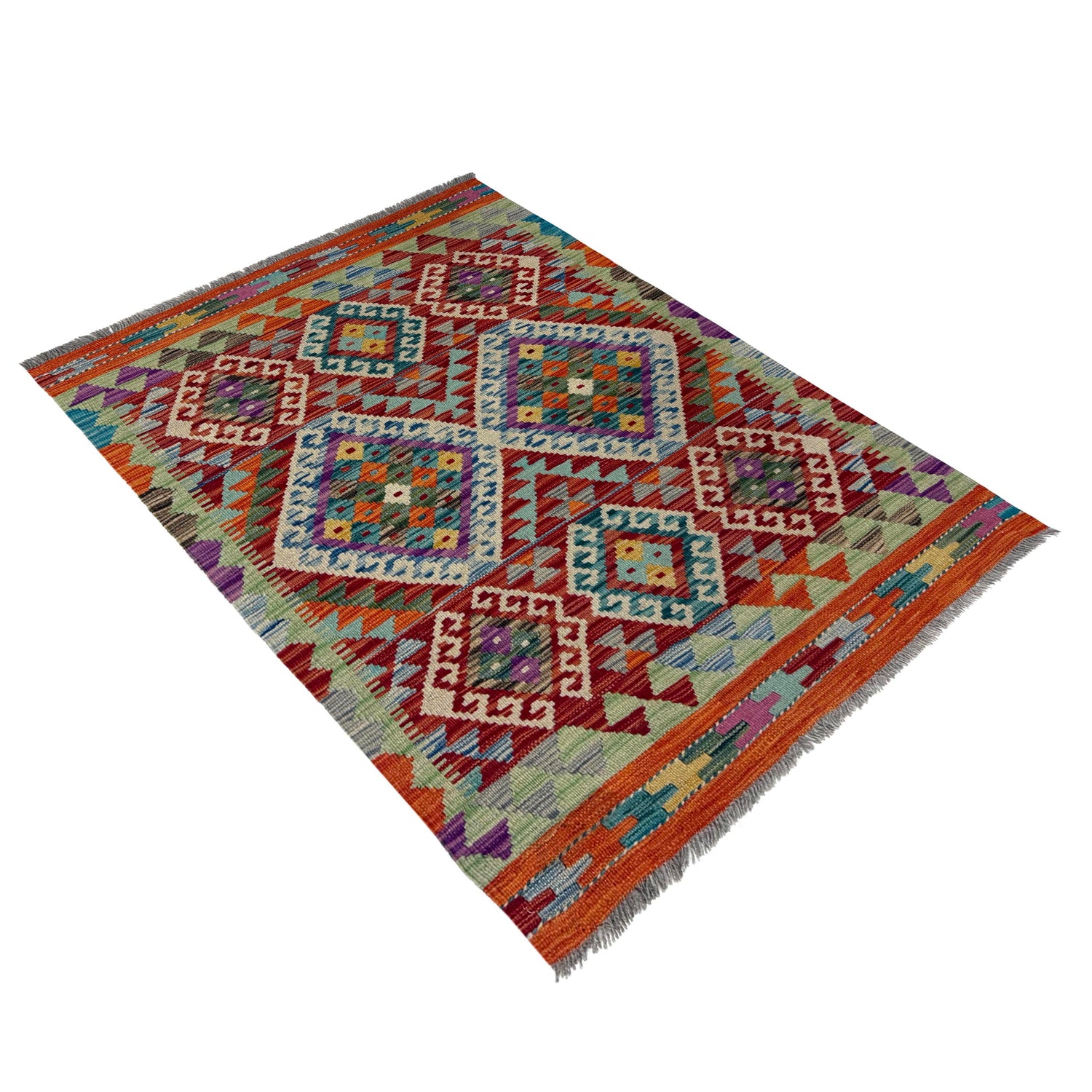 Hand-Knotted Multi Geometric Vegetable Kilim Area Rug – 2' 9" x 4' 1" ft (85 x 125 cm) | SKU: Y39680