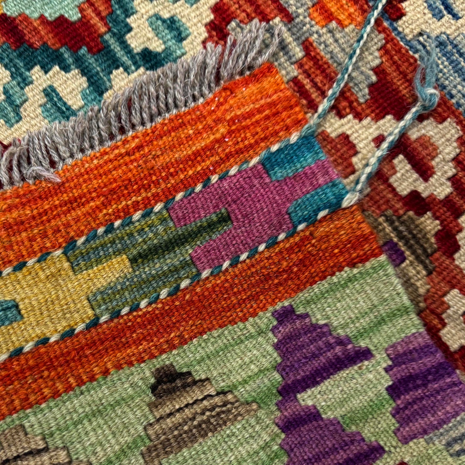 Hand-Knotted Multi Geometric Vegetable Kilim Area Rug – 2' 9" x 4' 1" ft (85 x 125 cm) | SKU: Y39680