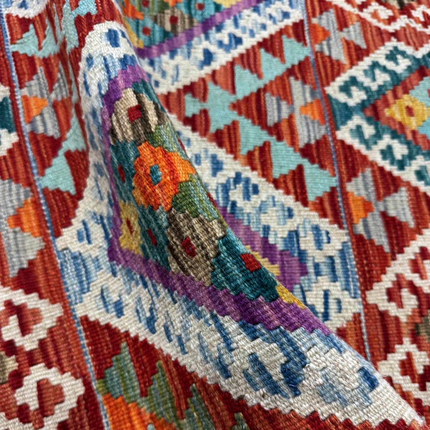 Hand-Knotted Multi Geometric Vegetable Kilim Area Rug – 2' 9" x 4' 1" ft (85 x 125 cm) | SKU: Y39680
