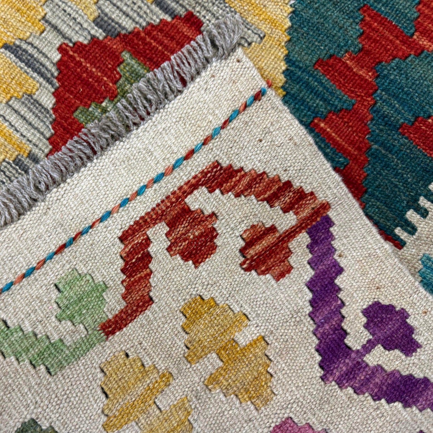 Hand-Knotted Multi Geometric Vegetable Kilim Runner – 2' 8" x 9' 7" ft (81 x 292 cm) | SKU: Y39681